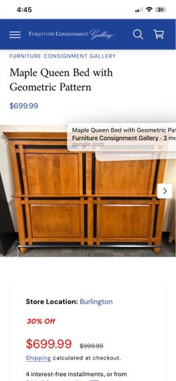 Sale Monday $199. Was $290 Maple Queen Bed with Geometric Pattern