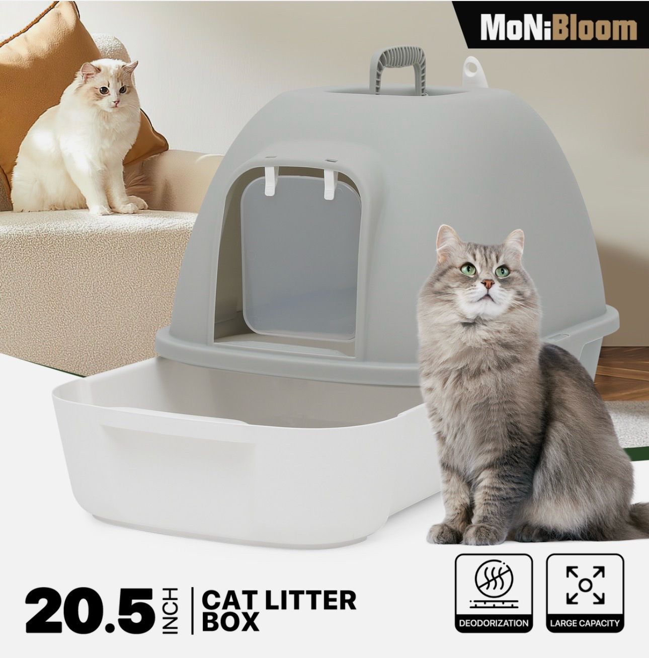 Enclosed Cat Litter Box Odorless Anti-Splashing w/Swing Door+Litter Scoop+Handle