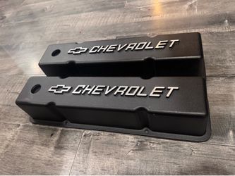 2pk Small Block Chevy Tall Black Valve Covers - Raised Chevrolet Bowtie Logo  283, 305, 327, 350, 383, 400 (1958–86 Small Block Chevy)        W)