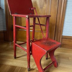Vintage Folding Stepstool Chippy Red Paint