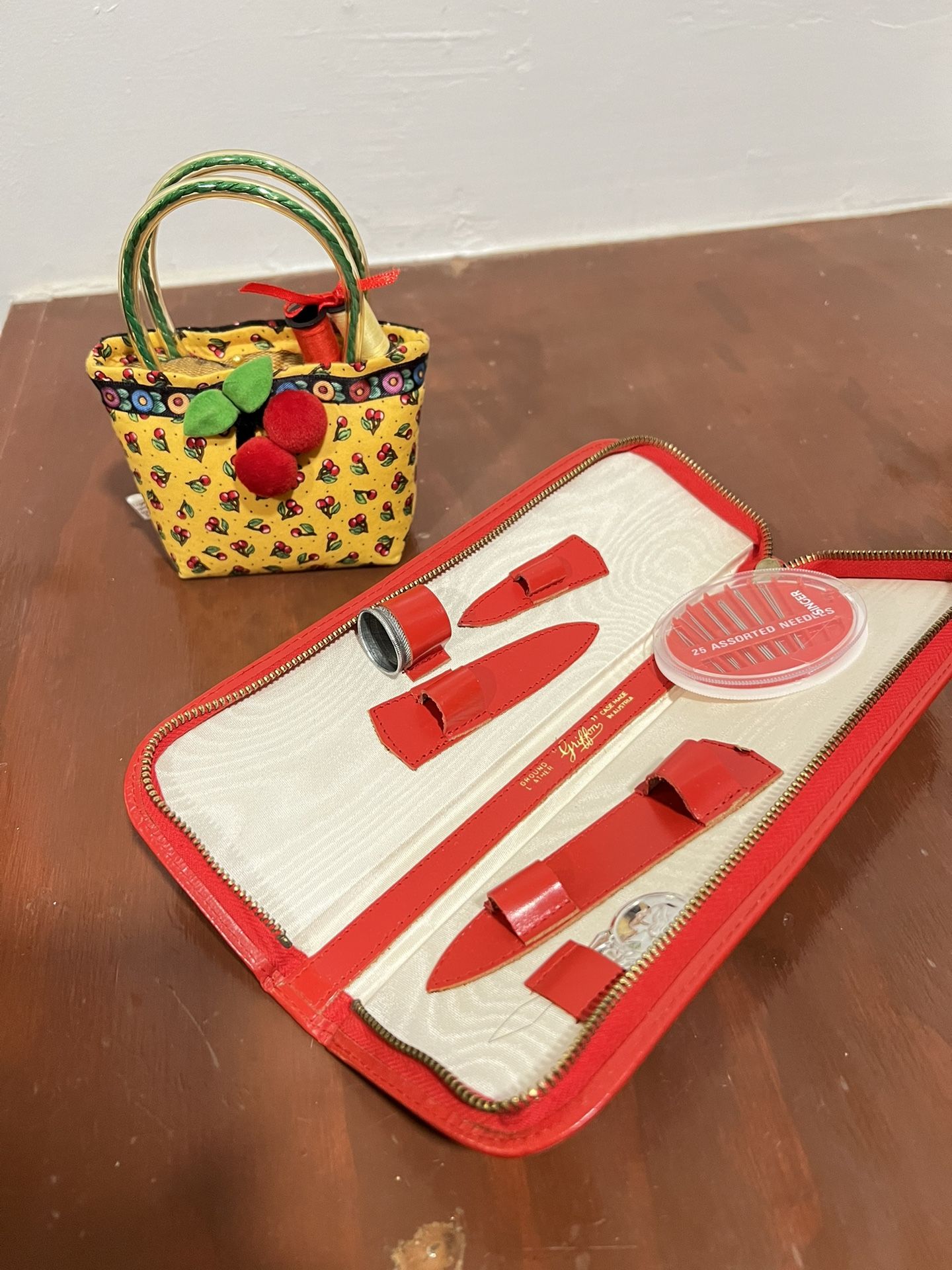 Vintage orange Leather Zipper Case Sewing Case