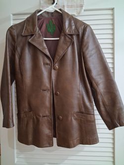 Vintage Women's Brown Leather Button-Up Jacket