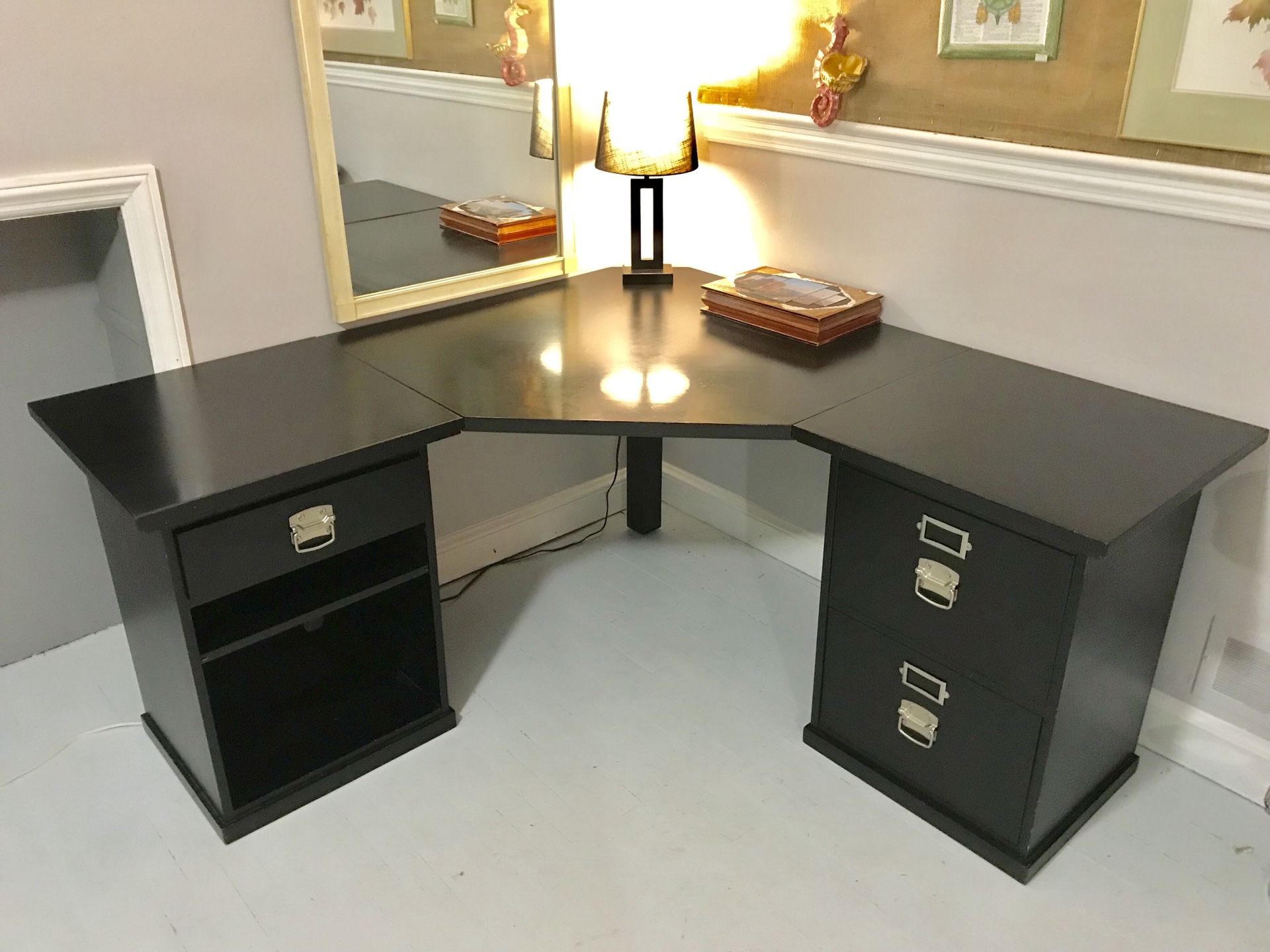 Pottery Barn Bedford Black modular corner desk w file cabinet