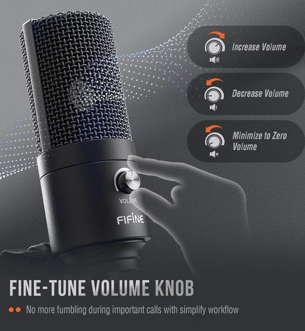 Fifine USB condenser microphone with metal construction for recording on Mac or Windows laptops, ideal for studio voice recording, streaming, and YouT