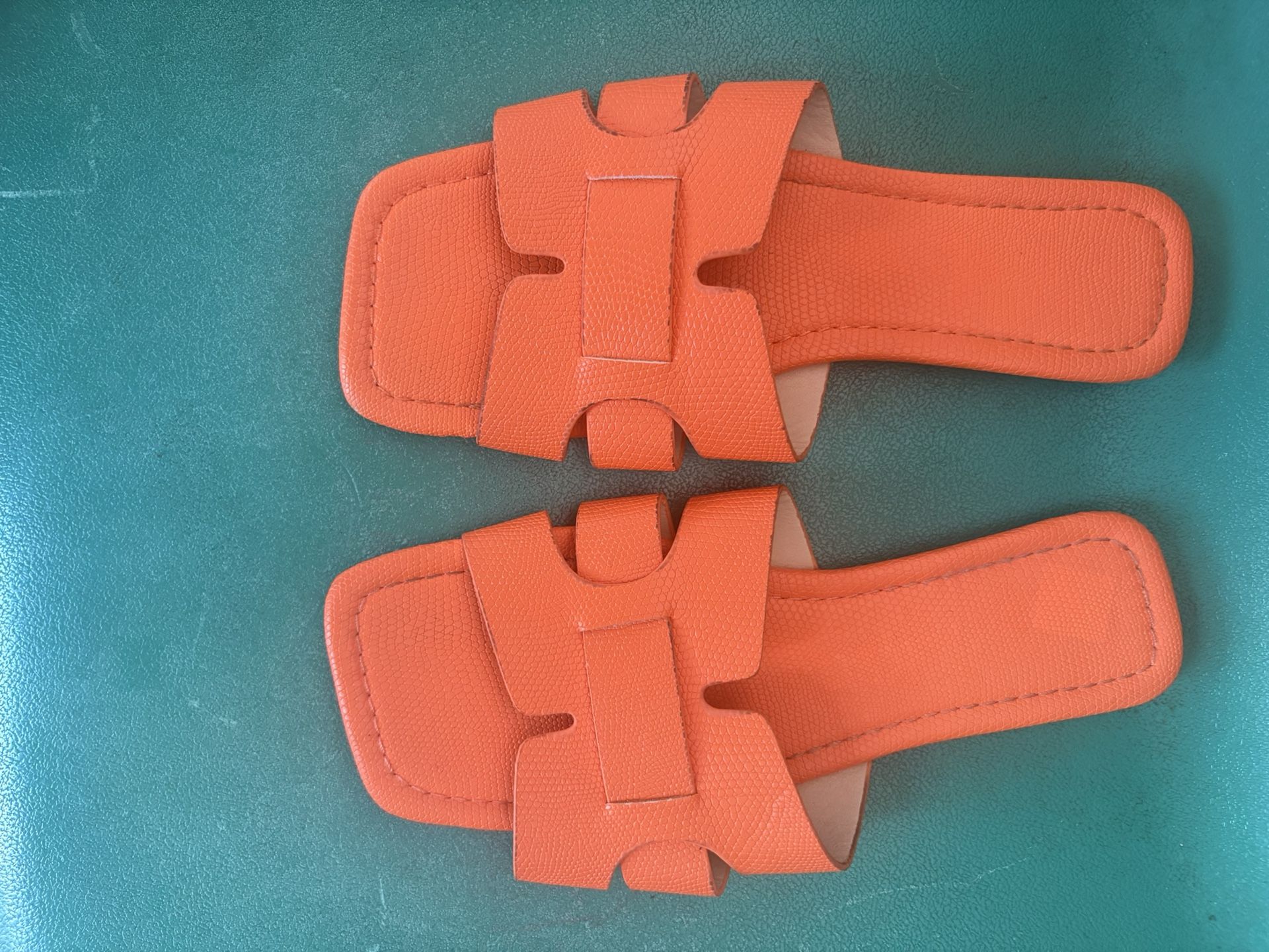 Orange Square Toe Sandals