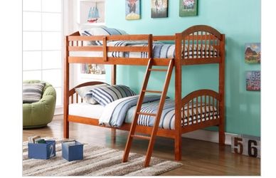 TWIN/TWIN WOOD BUNK BED WITH 2 TWIN SIZE MATTRESSES INCLUDED NEW