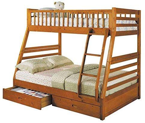 Twin/Full Bunk Bed with Drawers, Honey Oak Finish