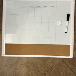 Calendar dry erase Board w/ Cork board 16” wide x 20” tall