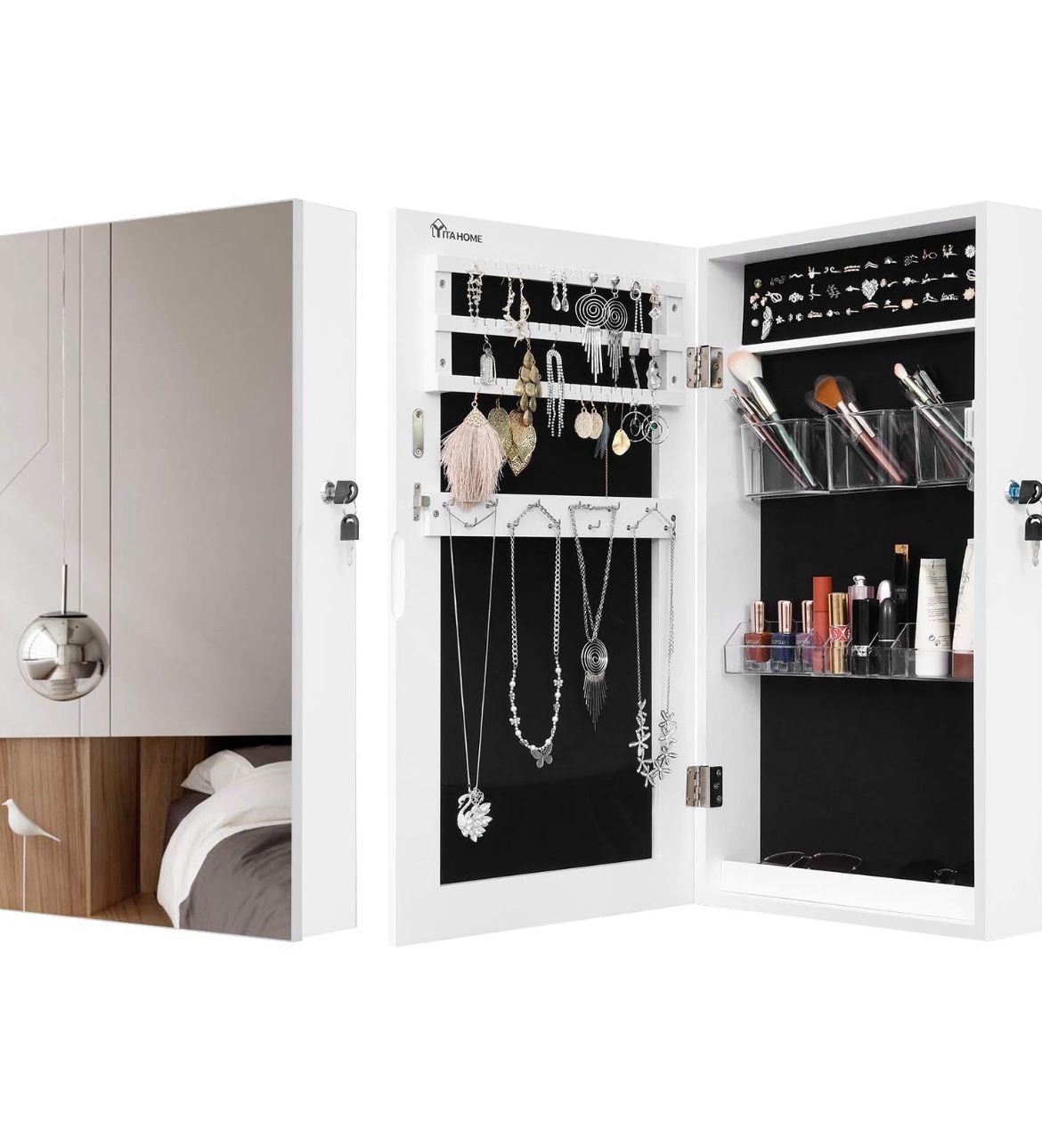 White locking jewelry cabinet