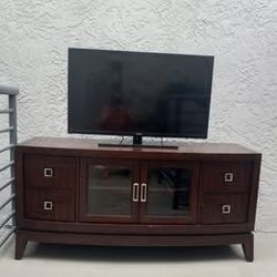 Dark brown wood TV stand 58.5W x 20.5D x 28H