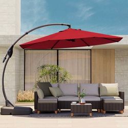NEW-Grand patio 12FT Outdoor Cantilever Umbrella Large Round Aluminum Offset Umbrella with Base for Garden Deck Patio (Red, 12 FT)
