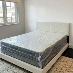 QUEEN Size BED FRAME Platform Bed With Mattress And Box Spring Set Headboard Queen Size 