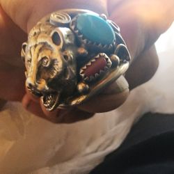 STERLING SILVER TURQUOISE BEAR RING