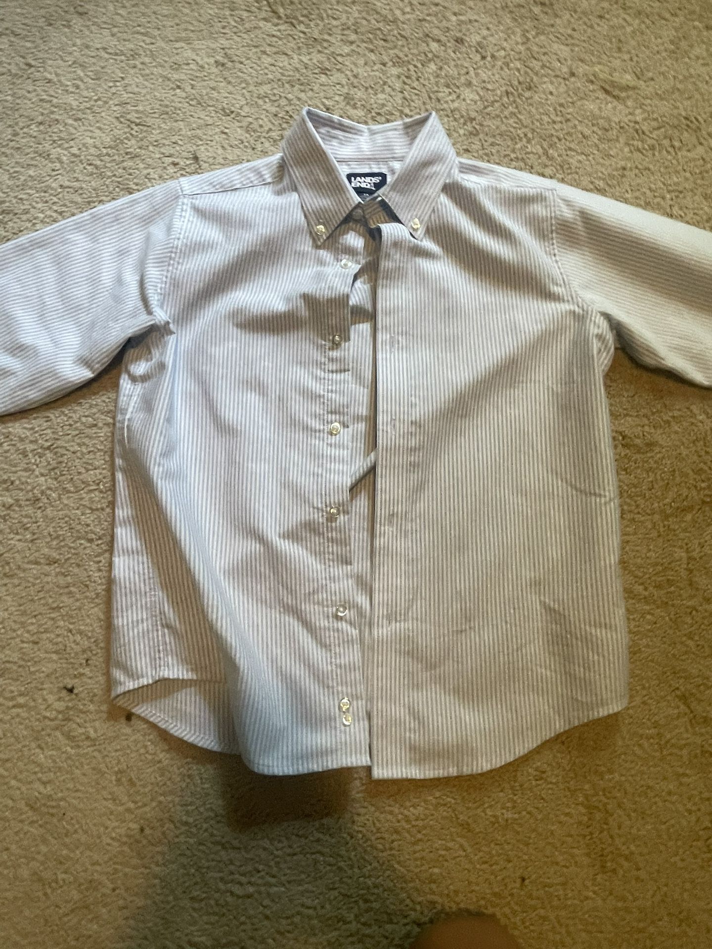 Lands end blue and white striped boys button down shirt size 12