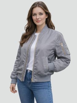 Inso Collection Gray bomber jacket with gold zipper in size S