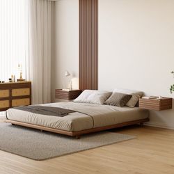 New in box -Japanese Style King Floor Wood Bed In Walnut