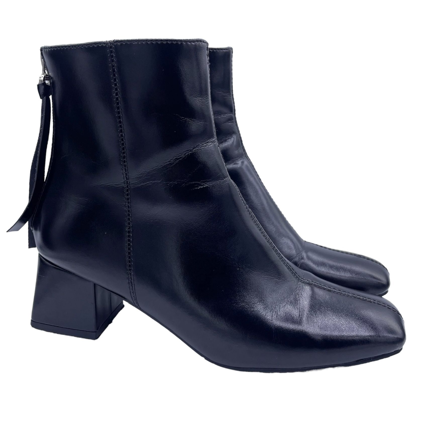 Jingpin black booties block heel back zipper Size 37/ 6.5US square toe