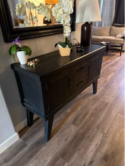 Gray couch (living space) dinning room set (Bob’s furniture)  coffee table , lamp and  storage