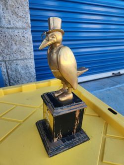 Old crow solid brass Bird Figurine on Pedestal Base