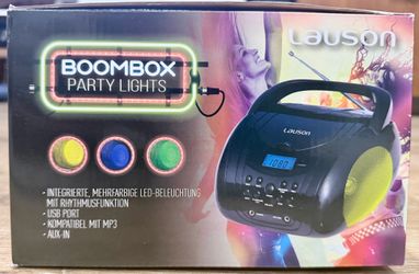Lauson CP755 CD Player Digital Boombox with FM Radio and Multicolor LED Lights in Speakers | MP3 Player with USB Port and Headphone AUX Jack | Portabl