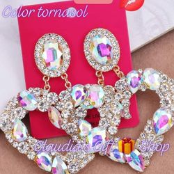 Beautiful Big Heart Earrings Color Silver & Tornasol