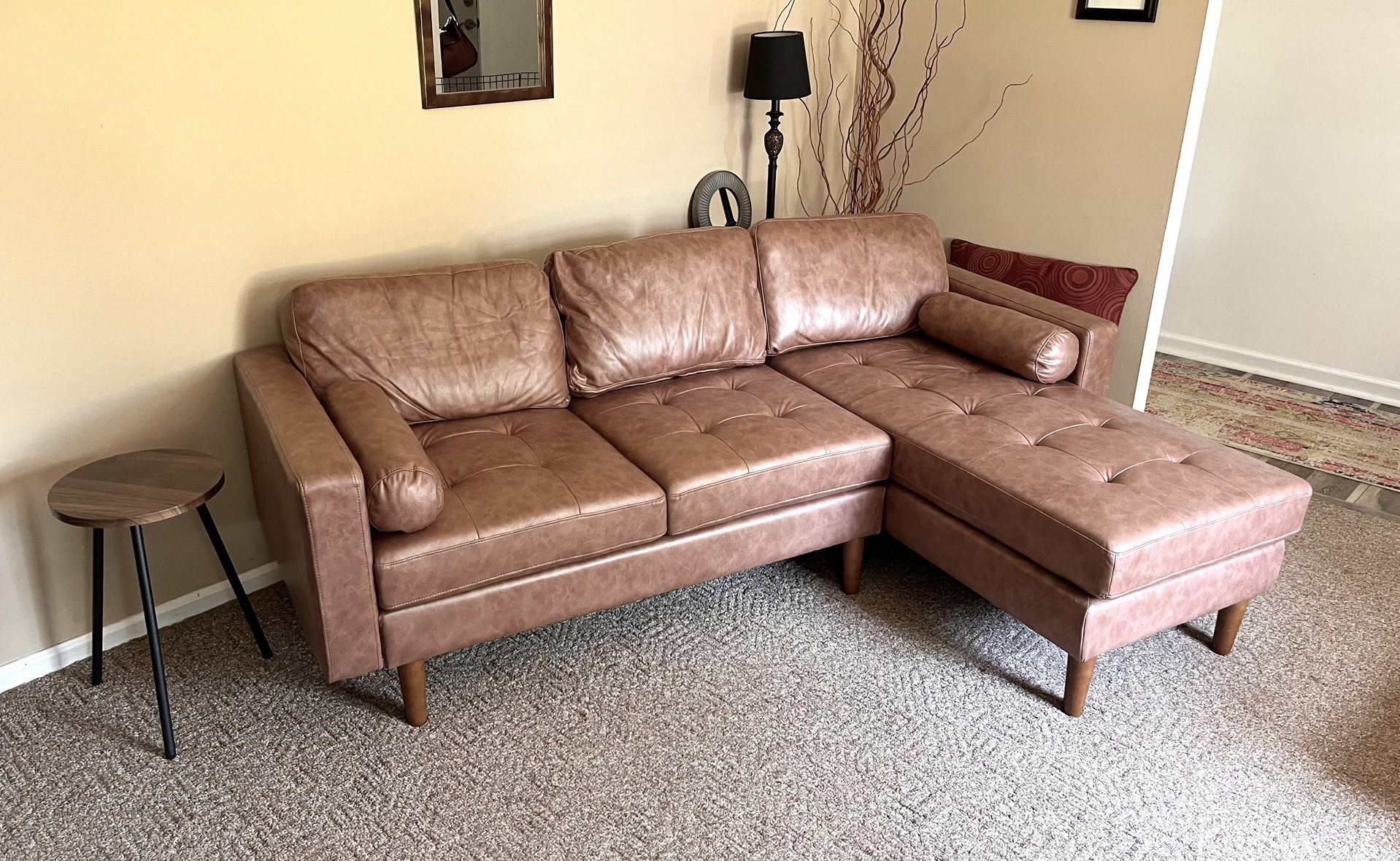 L Shaped Couch with Reversible Chaise, Faux Leather
