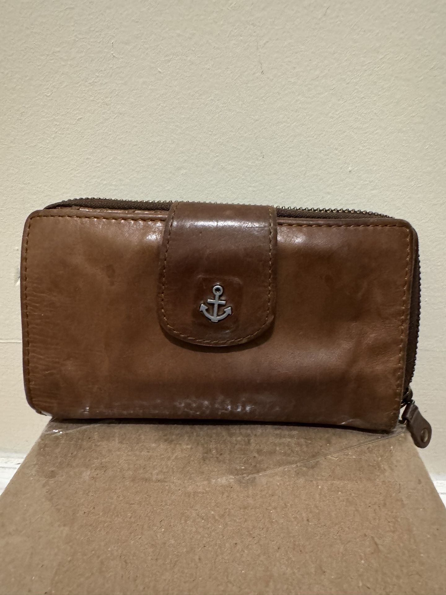 HARBOR 2ND Brown Cognac Genuine Cow Leather Bifold Flap Wallet Woman Unisex Bag