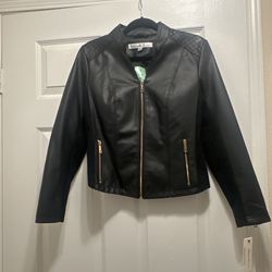 Kenneth Cole New York Womens Petite Black Leather Jacket 