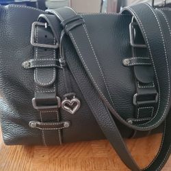 Brighton Black Leather Shoulder Bag Handbag Purse 12 5" X 9.5"  X 4.4