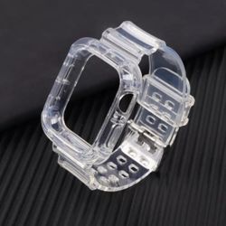 Case+Strap for Apple Watch Band 44mm 40mm Accessories Soft Silicone Transparent Bracelet band