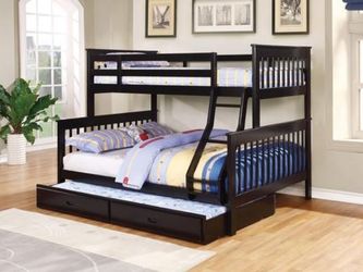Brand New Black Twin/Full Bunk Bed with Trundle