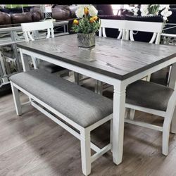 ✅️✅️6-Pc Dining Set
Table + 4 Chairs + Bench✅️