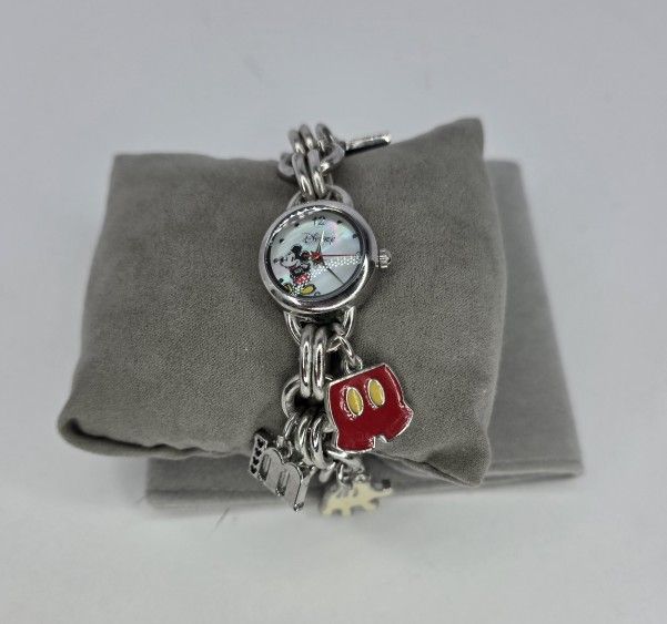 Disney Accutime Women's MK2066 Mickey Mouse Charm Watch Mother of Pearl Dial