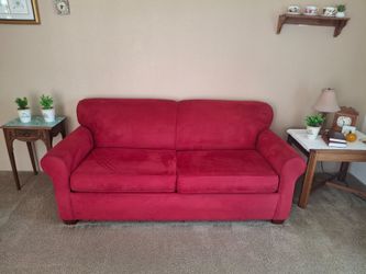 Red Sleeper Sofa Loveseat, Good Cond.
