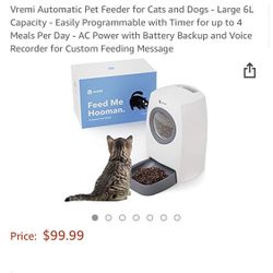 Auto Pet Feeder for Cats/Dogs-Large 6L Capacity-Easily Programmable w/Timer for up to 4 Meals Per Day-AC Power w/Battery Backup & Voice Recorder