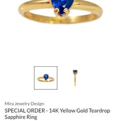 14k Yellow Gold Teardrop Sapphire Ring 
