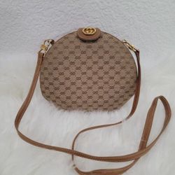 1970's Vintage Gucci Rare Brown Monogram GG Minaudiere Geometric Crossbody Bag