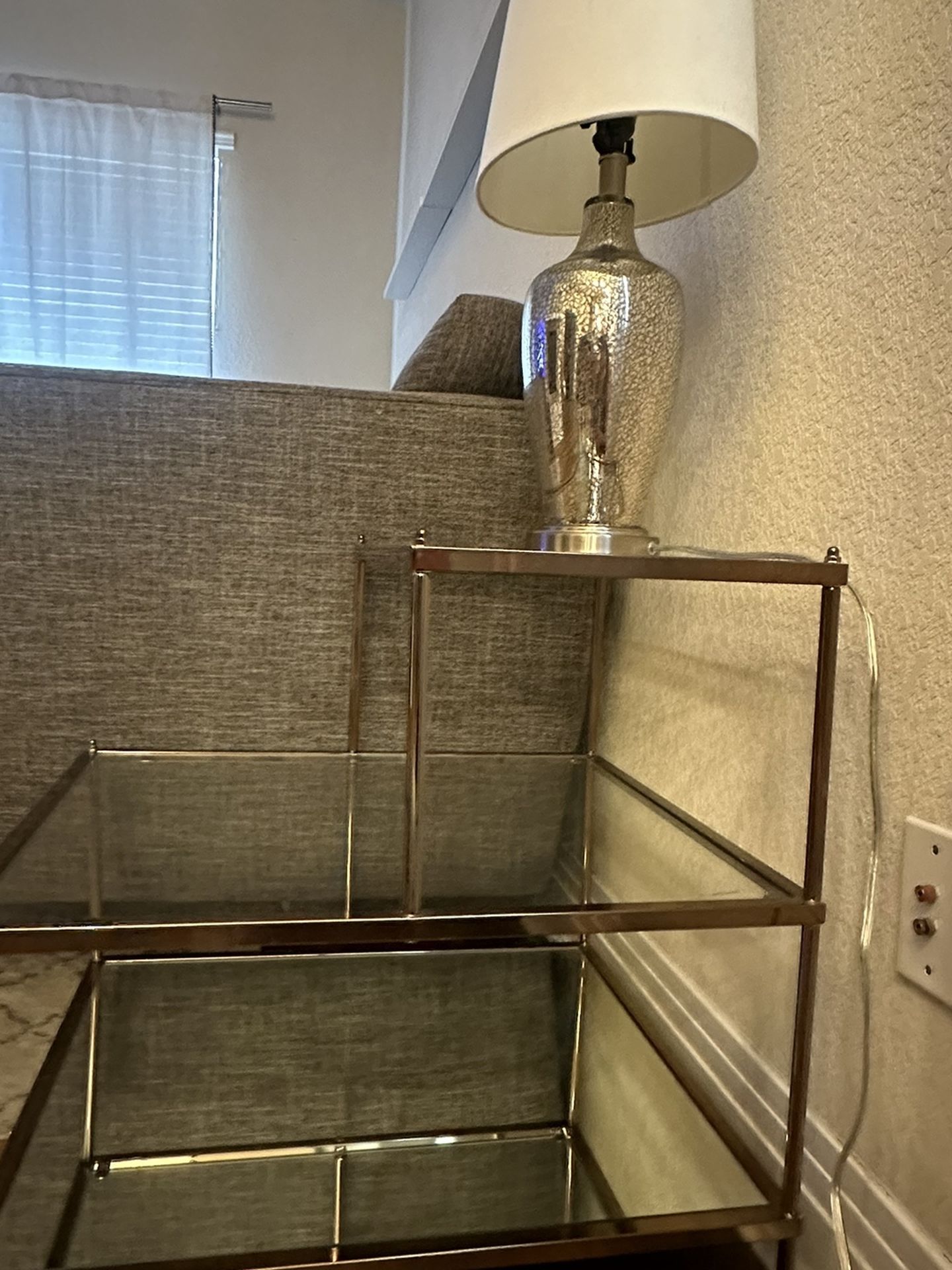 Glass and metal side table and lamp