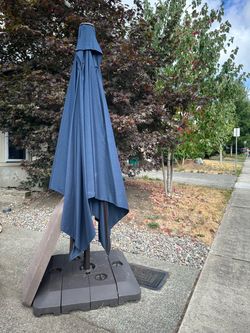 Blue Patio Umbrella with Base