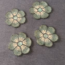 Super Groovy Vintage 70s Hand Beaded Blue Flower Coasters: