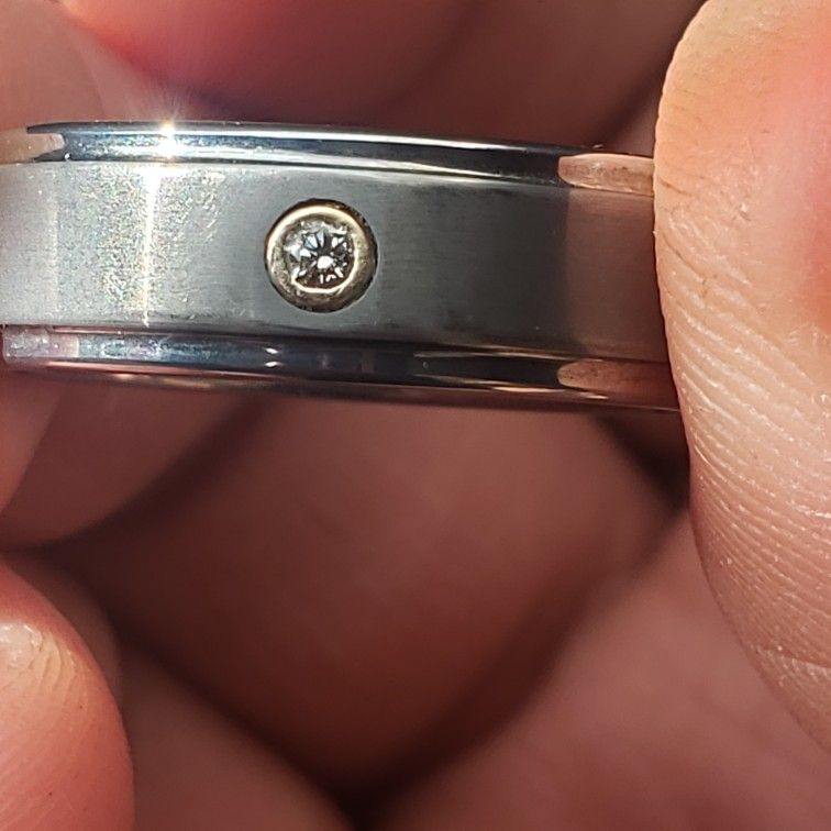 Triton Wedding Band With 10k Gold Bezel And 1/10 Ct Dimond Size 9