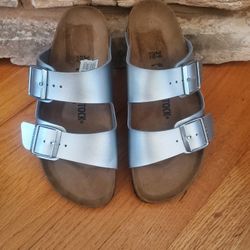 Birkenstock Arizona Birko-Flor Sandals Silver Color 39 US Size 8 Men 6 NEW 
