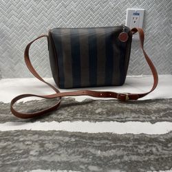 Vintage Fendi Pequin Striped Coated Canvas Crossbody Bag Women’s Brown and black
