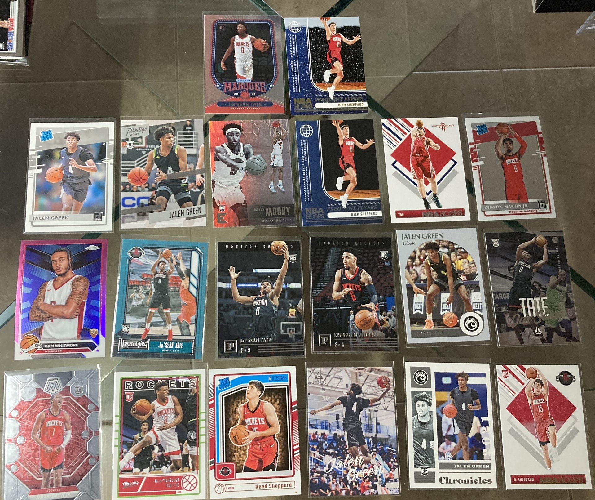 20 card NBA basketball Rockets Jalen Green Reed Sheppard Yao Ming etc rc Prizm Select Hoops etc All cards are In good condition near mint to mint - ge
