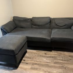Grey Couch With Detached Ottoman