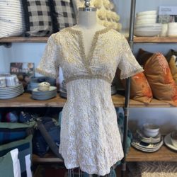 White & Gold Floral Dress