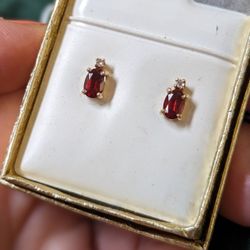 Garnet And Diamond Accent Earrings 14k