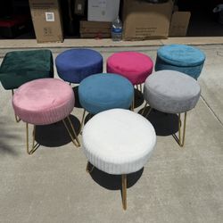 Velvet Footrest Stool Ottoman Round Modern Foot Stool with Removable Golden Metal Leg Footstool, for Dressing Table Stool, Shoes Bench in Living Room 