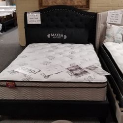 Brand New Black Fabric Queen Platform Bedframe