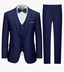 LUPURTY Men's One Button 3-Piece Suits Slim Fit Tuxedo Set with Blazer Jacket Vest & Pants for Wedding Prom Business
